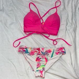 Hollister and Victoria’s Secret hot pink and floral bikini size small. READ!!